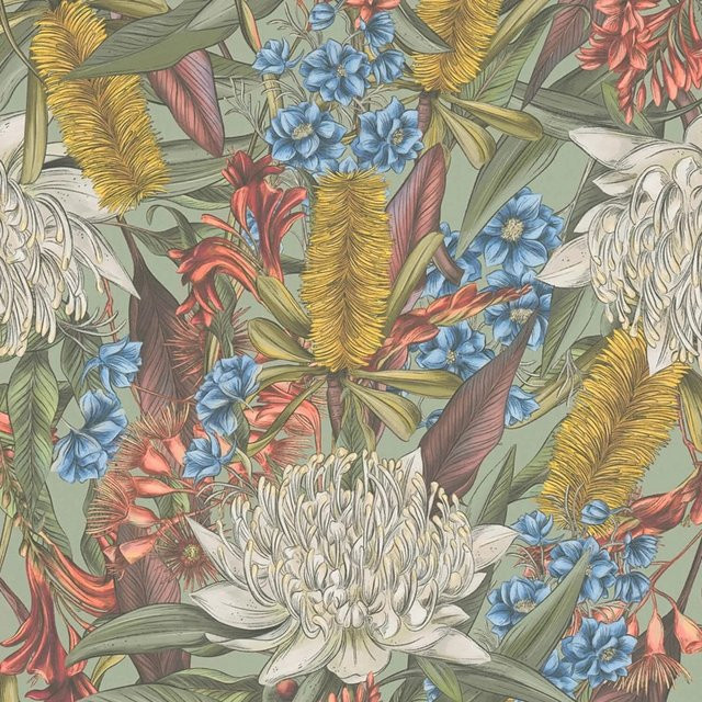 PROFHOME 394281-GU Floral Tapete mit Blumenmuster in Grün, Gelb, Blau und Rot, Matt, Vlies, Breite: 0,53 m, Länge: 10,05 m - Bild 1