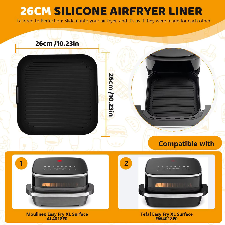Wiederverwendbare Silikonform für Moulinex Easy Fry XL Luftfritteuse, Durchmesser: 26 cm, Farbe: Schwarz - Bild 1