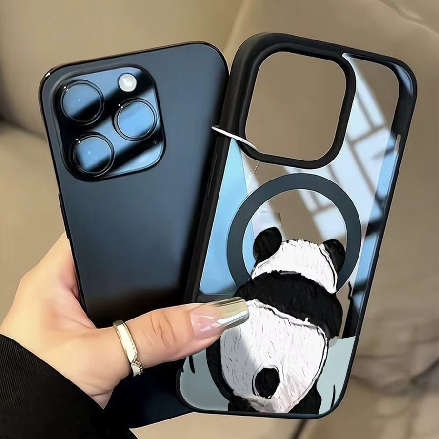 Transparente Handyhülle mit Panda-Tiermuster und Magnetfunktion inklusive Lanyard für iPhone Modelle - Bild 4