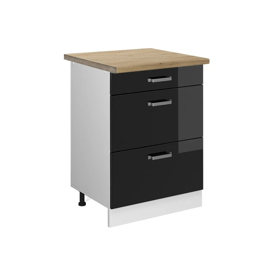 Vicco Küchenunterschrank R-Line in Schwarz Hochglanz und Weiß mit Eiche-Optik und Schubladen, B: 60 cm, H: 81,6 cm, T: 60 cm - Bild 2