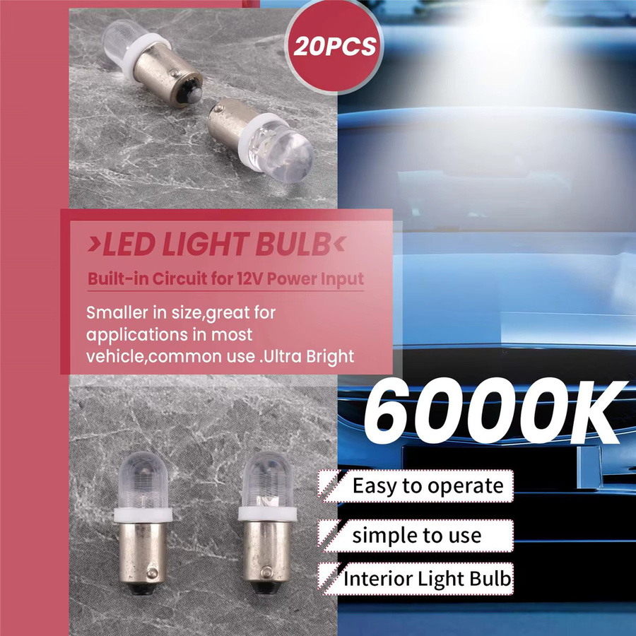 20 Stück BA9S 1895 H6W 53 57 Bajonett-LED-Glühbirnen für Auto-Kartenlampen, 12 V, Weiß, Transparent - Bild 4