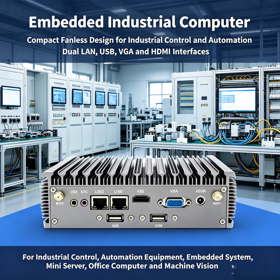 Lüfterloser Mini Embedded Industrial Control PC mit Intel i5-10210U oder i7-10510U Prozessor, kompakter Mikro-Industriecomputer in Silber - Bild 2