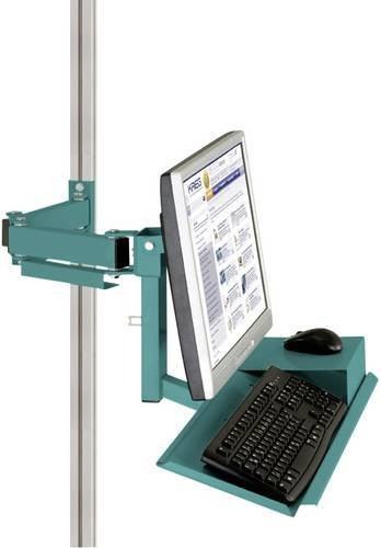Manuflex LZ8201.5021 ESD Standard ESD-Monitorträger für Alu-Aufbauportale mit Tastatur- und Mausfläche sowie VESA-Adapter 100mm in Grün - Bild 1