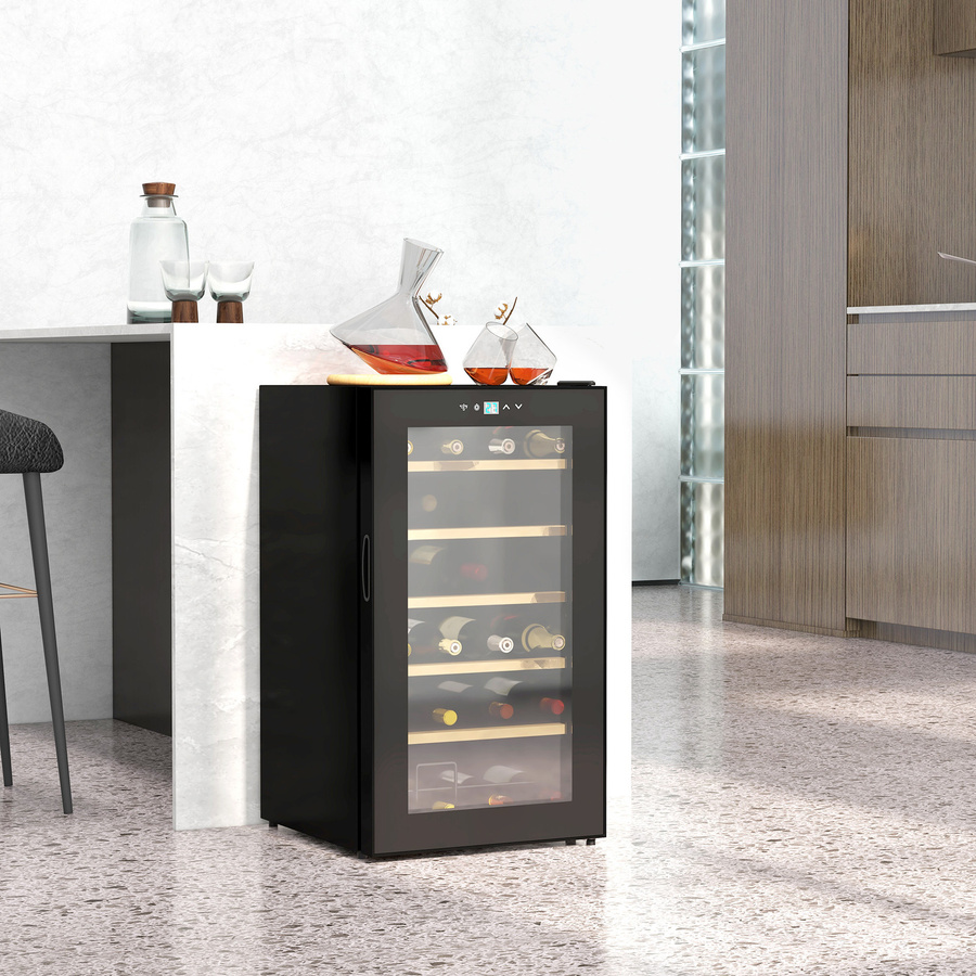 HOMCOM Weinkühlschrank mit Kompressor für 24 Flaschen, einstellbare Temperatur 5 bis 20°C, LED-Beleuchtung und Glastür, schwarz, B/T/H: 43 x 45 x 75 cm - Bild 2