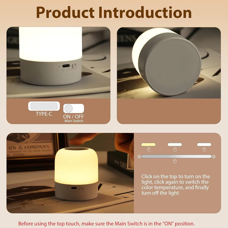 Ouelico 2er Set LED-Touch-Nachtlichter in Weiß, dimmbare Schreibtischlampen mit wiederaufladbarem Akku für Wohnzimmer und Schlafzimmer - Bild 4