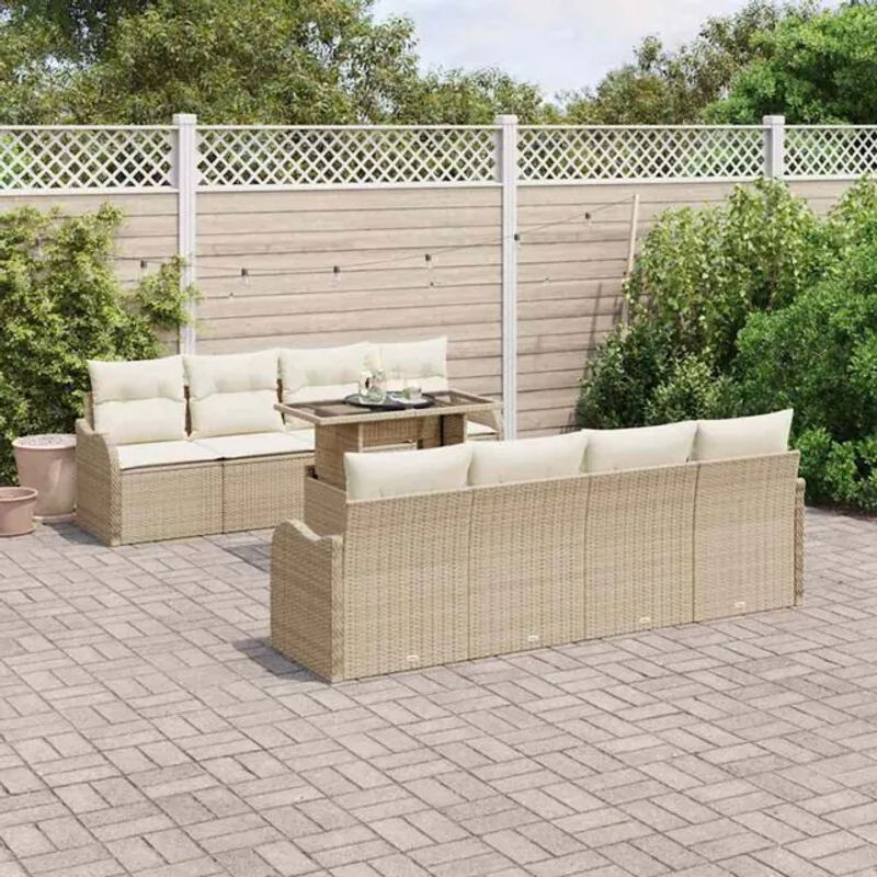 7-teiliges Garten-Sofa-Set aus Poly-Rattan mit Kissen in Beige von vidaxl - Bild 1