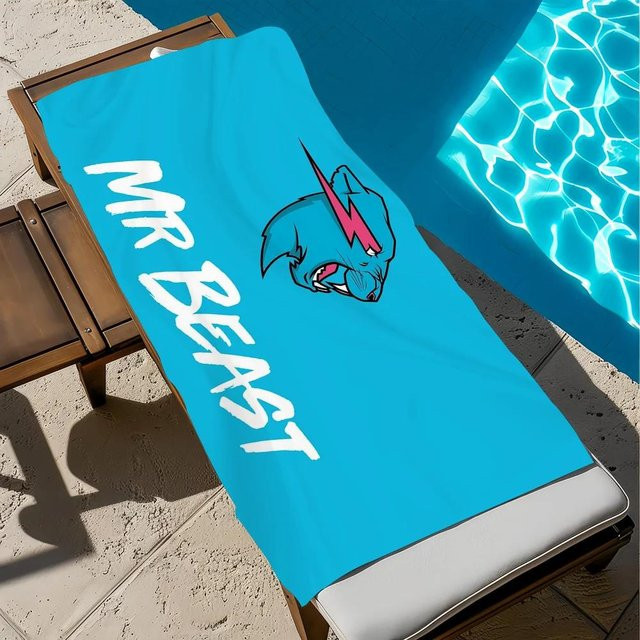 Schnelltrocknendes Strandhandtuch von JMG Household Supplies mit MrBeast Motiv, Blau, B/H: 50 x 100 cm - Bild 1