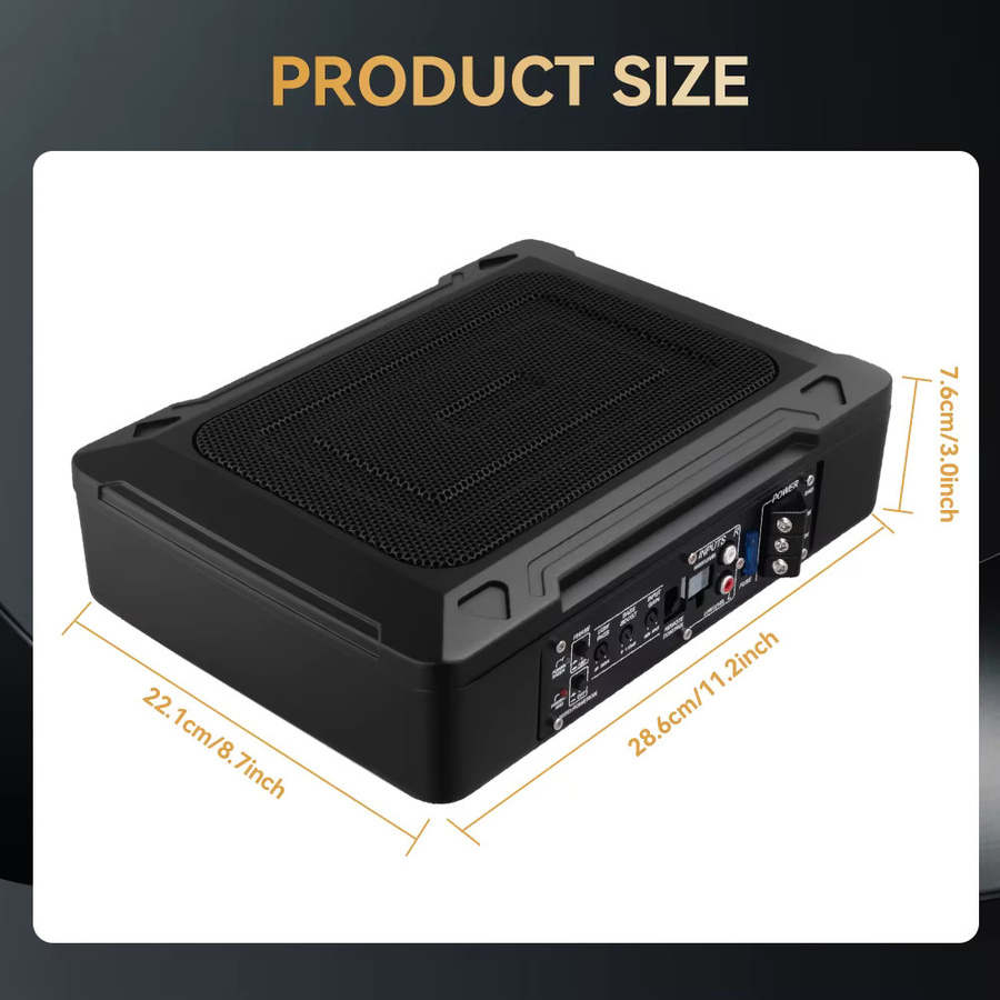 Podofo Aktiver Subwoofer 1000W HIFI Auto Lautsprecher mit Aluminium Gehäuse in Schwarz - Bild 3