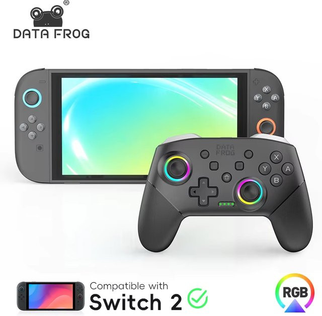 DATA FROG Wireless Pro Controller für Nintendo Switch OLED, Lite und PC in Schwarz mit 6-Achsen-Gyro, Turbo-Funktion und Vibration - Bild 1