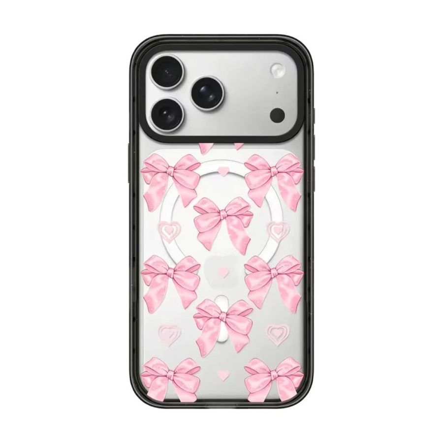 Handyhülle Acryl mit Rosa Herz und Schleife in Schwarz für iPhone 12 13 14 15 16 17 Pro Max und iPhone 17 Air - Bild 2