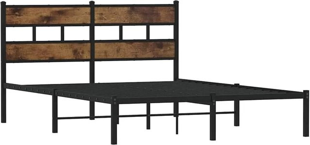 vidaXL Metallbett in Räuchereiche ohne Matratze, B/T/H: 135 x 190 x 91,5 cm - Bild 1