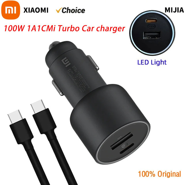 Xiaomi Autoladegerät 100W mit Dual-Port USB-A und USB-C Schnellladung in Schwarz mit Lichteffekt-Anzeige - Bild 1