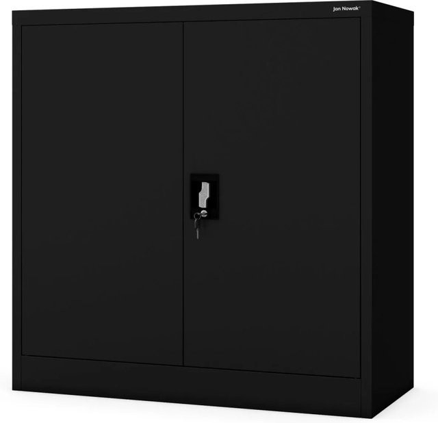 Jan Nowak Metallschrank BEATA Schwarz mit verstellbaren Regalböden und Schloss, H: 93 cm, B: 90 cm, T: 40 cm - Bild 1