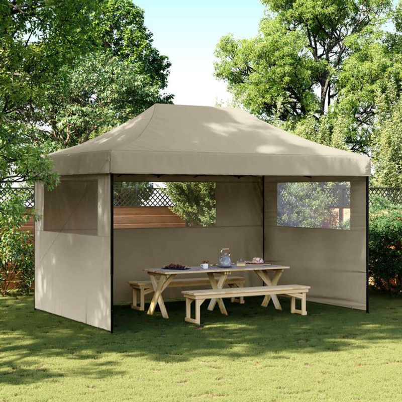 Vidaxl Partyzelt faltbar Pop-up mit 3 Seitenteilen in Taupe - Bild 1