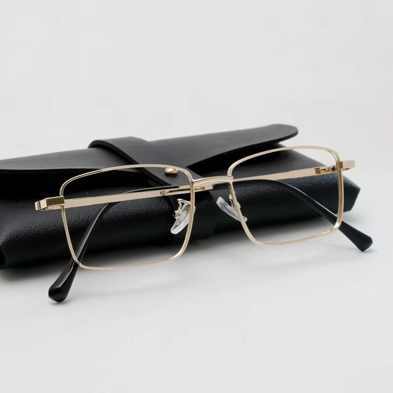 LOERHUNAR Lesebrille, Titanlegierung, quadratisch, Vollrand, gold, Unisex - Bild 2