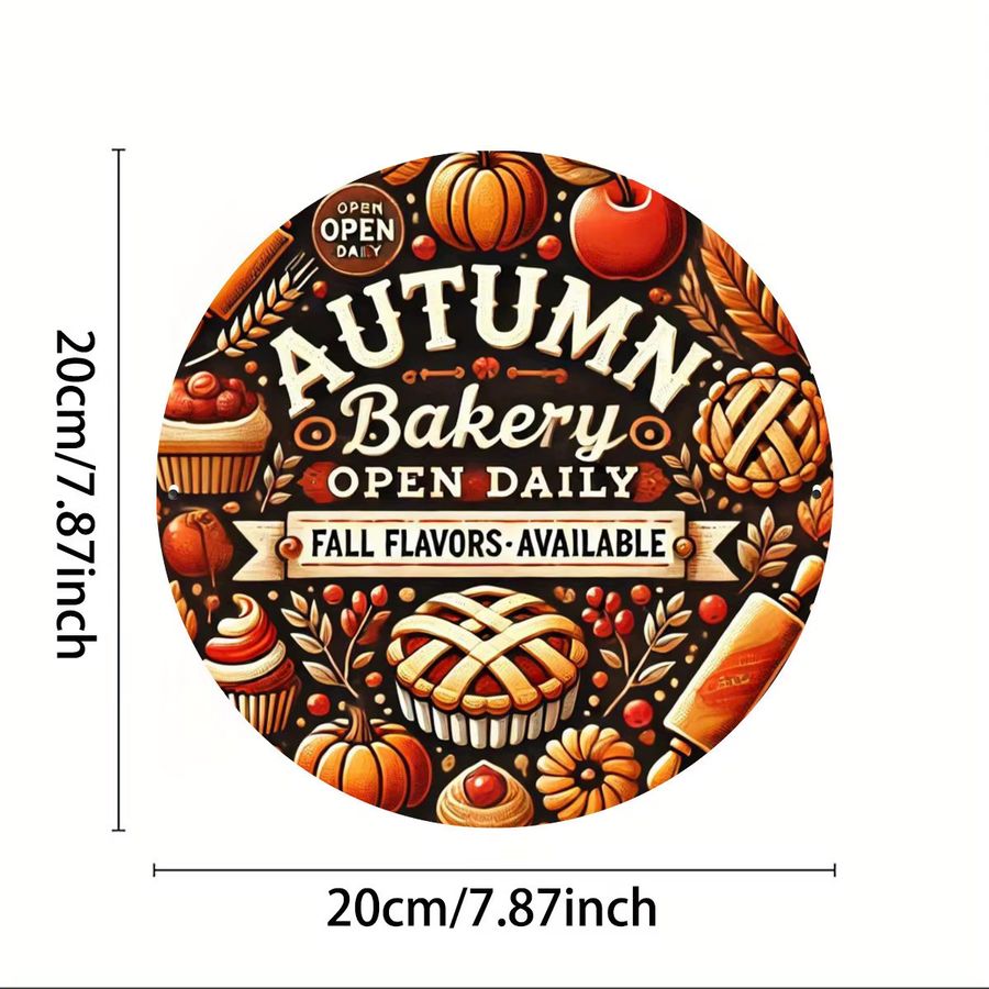 Potdemiel Rundes Metallschild Autumn Harvest Bakery mit Kürbissen, Äpfeln und Zimtstangen, Durchmesser: 20,32 cm - Bild 2