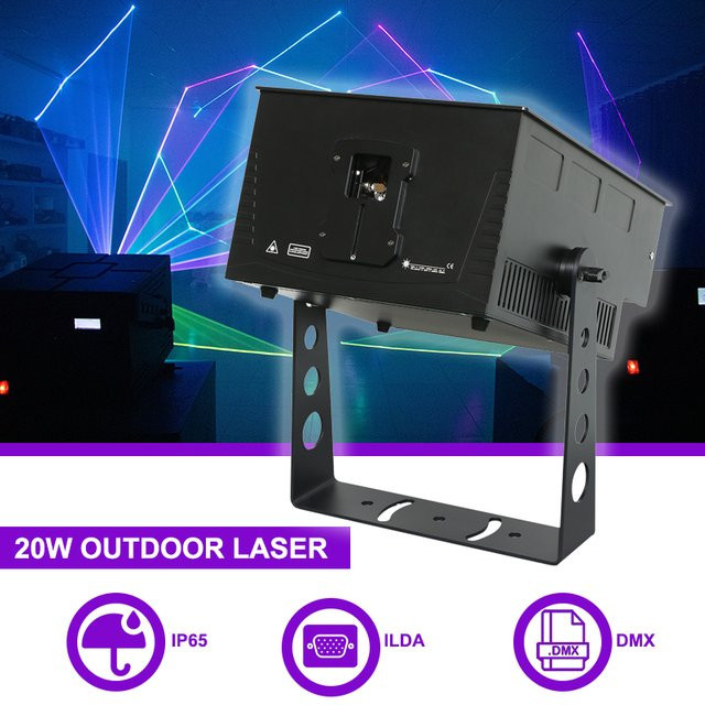 Sunart 20W Outdoor-Laserprojektor mit ILDA-DMX-Anschlüssen, 35Kpps RGB-Vollfarbe, IP65 wasserdicht für Konzerte, Shows und DJ-Einsätze - Bild 1