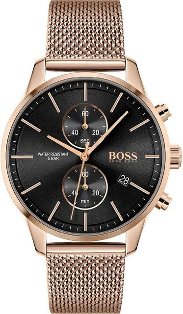 Hugo Boss Chronograph Herrenuhr, Edelstahl, Quarz, 42 mm, Schwarz, 5 ATM - Bild 1