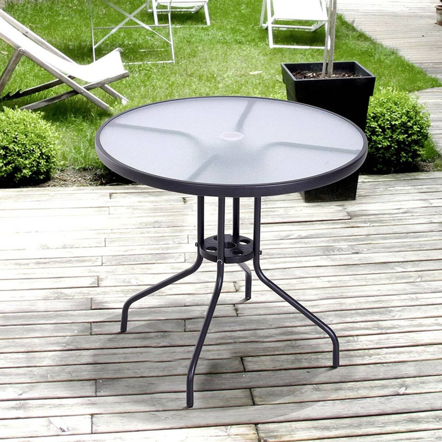 Outsunny Gartentisch aus Stahl und Hartglas in Schwarz mit Wellenstruktur, B/T/H: 80 x 80 x 72 cm - Bild 2