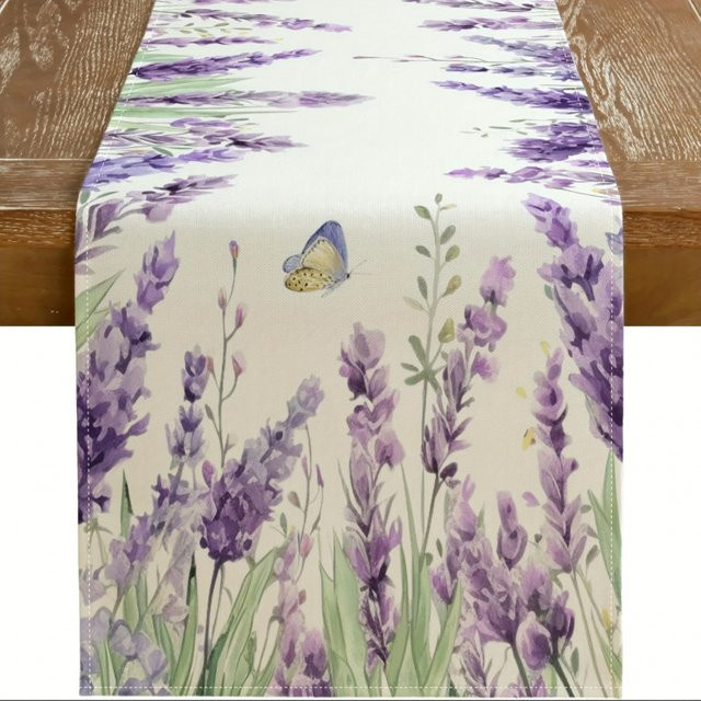 VIKAMA Tischläufer Lavendel im Landhausstil aus Leinen, Mehrfarbig, B: 90 cm, T: 33 cm - Bild 1