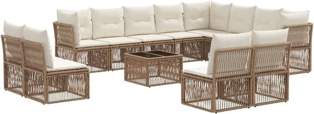 vidaXL Gartensofa-Set 13-teilig in Beige aus Poly-Rattan mit Polsterung und Tisch in U-Form - Bild 1