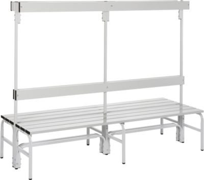 Sypro Umkleidebank mit Garderobenteil aus Edelstahl und Aluminium, Lichtgrau, Breite: 200 cm - Bild 1