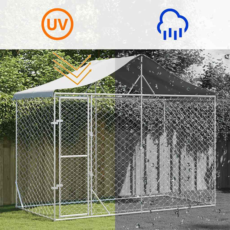 vidaXL Outdoor-Hundezwinger mit Dach aus verzinktem Stahl in Silber, B/T/H: 3 x 1,5 x 2,5 m - Bild 2