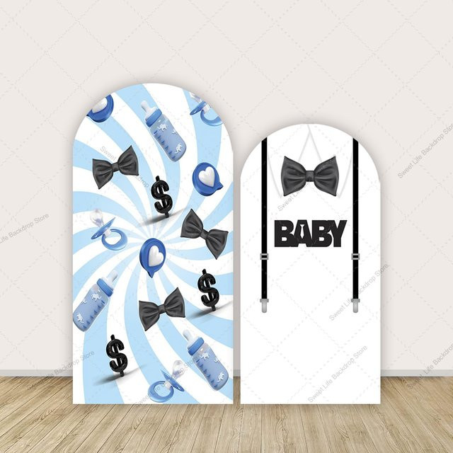 AIBIIN Baby-Bogen-Hintergrundabdeckung Little Boss Boy in Blau für Babygeburtstag und Babyparty-Dekoration - Bild 1