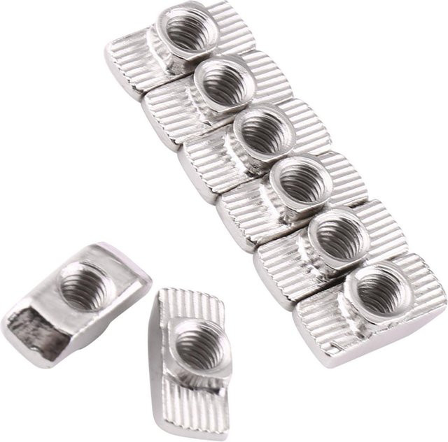 Fishine T-Nut Hammerkopfmutter aus vernickeltem Kohlenstoffstahl für Aluminiumprofile, Farbe: Silber, B/T/H: 15,5 x 8 x 4 mm, M4 - Bild 1