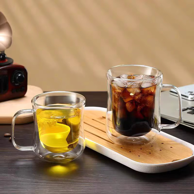 YWDL Doppelwandiges Glasbecher-Set aus klarem Glas mit Henkel für heiße und kalte Getränke, 180 ml, 250 ml und 350 ml - Bild 4