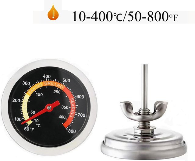 MEFORU Grillthermometer aus Edelstahl in Silber mit Sonde für Ofen und Grill, Messbereich 10 °C bis 400 °C, Durchmesser: 5,2 cm - Bild 1