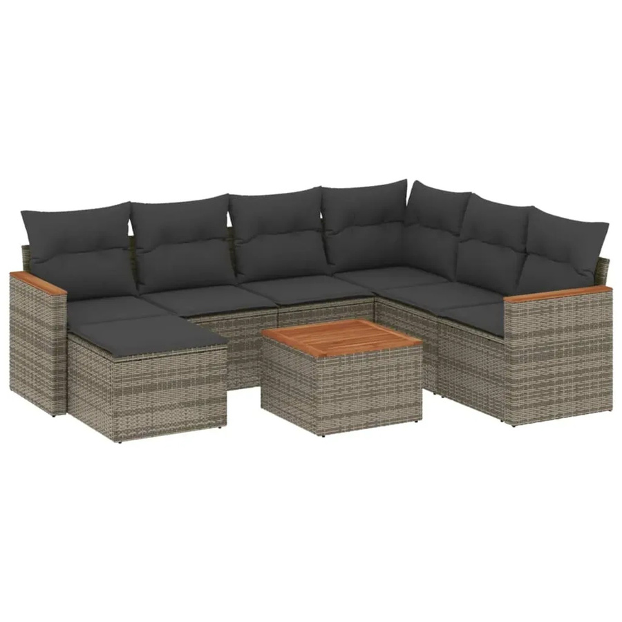 vidaXL 8-tlg. Garten-Sofagarnitur in L-Form aus grauem Poly-Rattan mit Kissen und pulverbeschichtetem Stahlgestell - Bild 2
