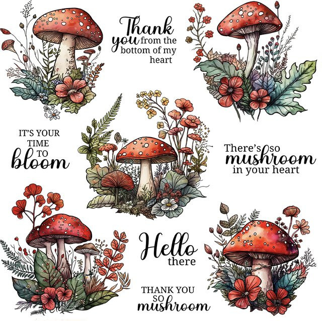 Mangocraft Herbsttage Natur Pilze Set aus Metall-Stanzformen und Silikonstempeln für DIY Scrapbooking und Karten Gestaltung in Multicolor und Transparent - Bild 1