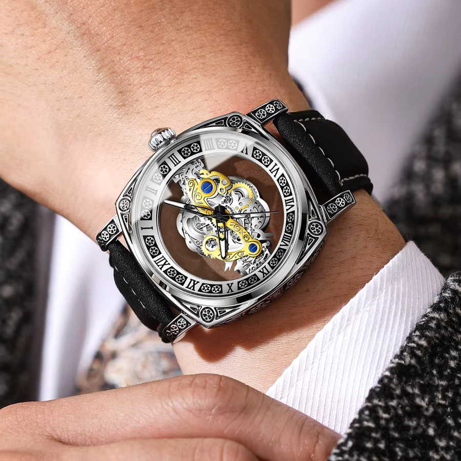 BINBOND Armbanduhr Quarz, Leder, Silber, Herren - Bild 6