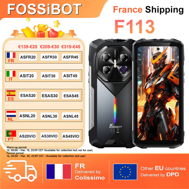 Fossibot F113 Robustes Smartphone in Schwarz mit 256 GB Speicher, 36 GB RAM, 5G, 6,78 Zoll 120 Hz Display, 20000 mAh Akku, Android 15, 64 MP Kamera, IP68 und NFC - Bild 1