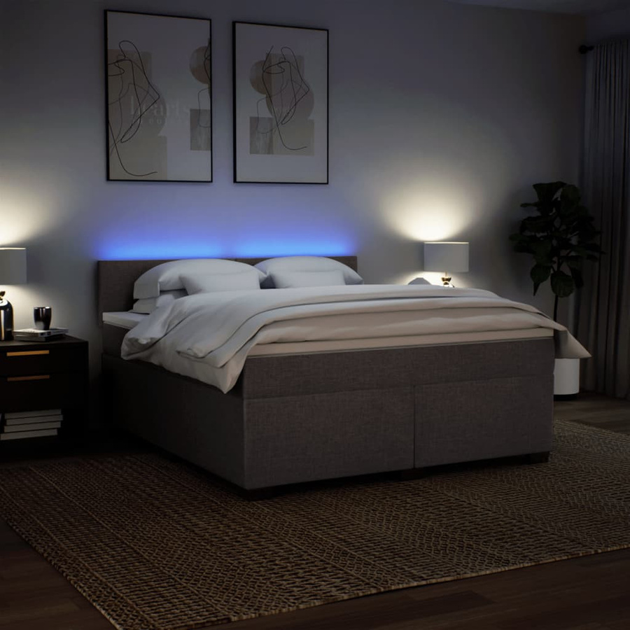 vidaXL Boxspringbett mit Matratze in Taupe, Weiß und Grau, Hybrid-Konstruktion mit Taschenfederkern, USB-Ladeport und Unterbettbeleuchtung, B/T: 180 x 200 cm - Bild 2
