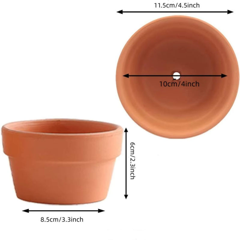 4er Set Terrakotta Blumentöpfe aus Tonkeramik in Braun, B: 11,4 cm, H: 7,6 cm, mit Drainageloch für Kakteen und Sukkulenten - Bild 2