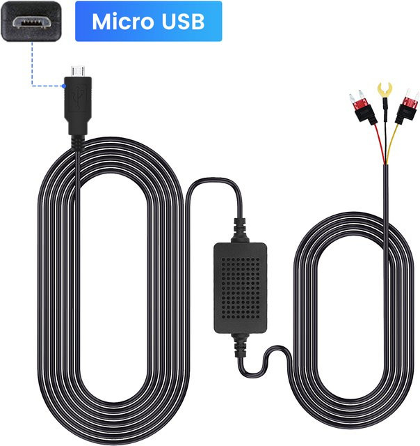 AUTOSHARK Universal Auto Dash Cam Hardwire Kit mit 3,5 m Kabel für Micro USB und USB-C, Schwarz - Bild 1