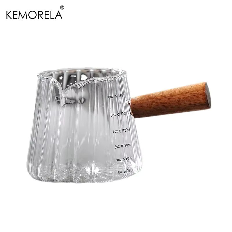 KEMORELA Glaskaffee Milchbecher mit Holzgriff, vertikaler Messbecher in transparent, 180 ml - Bild 6