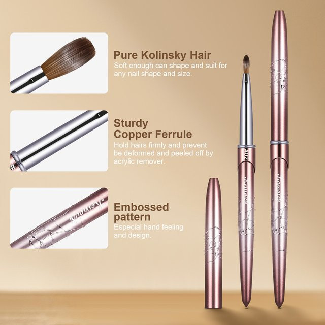 Kemeisi Nagelpinsel aus Kolinsky-Haar für Acrylpuder, Rosegold Diamant - Bild 1