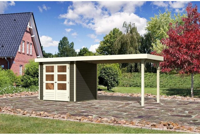 Karibu Holz-Gartenhaus Boras mit Flachdach in Terragrau, lackiert, B/T/H: 213 x 211 x 209 cm - Bild 1