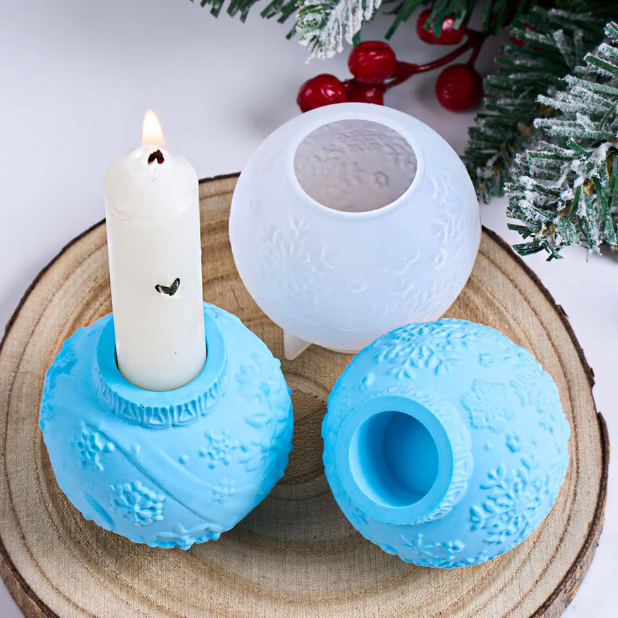 UDOCOOL Silikonform für 3D Weihnachtskugel Kerzenhalter mit Schneeflocken-Prägung für DIY Gips und Harz Handwerk - Bild 2