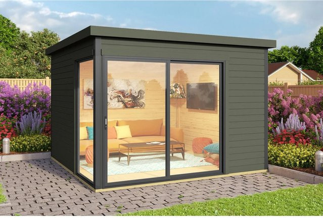 Lasita Gartenhaus Domeo in Grau-Grün mit Doppelverglasung und verstärktem Rahmen, B/T: 300 x 300 cm - Bild 1