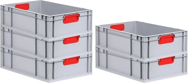 PROREGAL Spar Set 5x Eurobox Nextgen Color Transportboxen mit Griffen, Farbe Rot, H x B x T: 17 x 40 x 60 cm, 34 Liter, geschlossene Ausführung mit glattem Boden - Bild 1