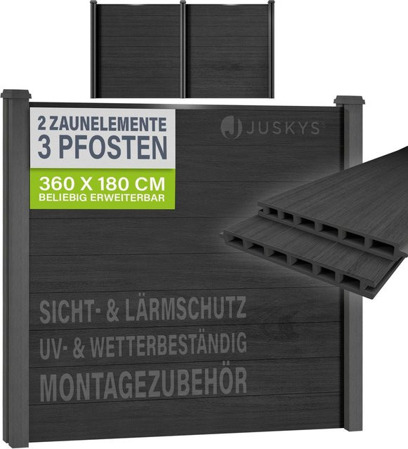 Juskys WPC Sichtschutzzaun 2er Set in Anthrazit/Grau mit WPC- und Stahlkonstruktion - Bild 1