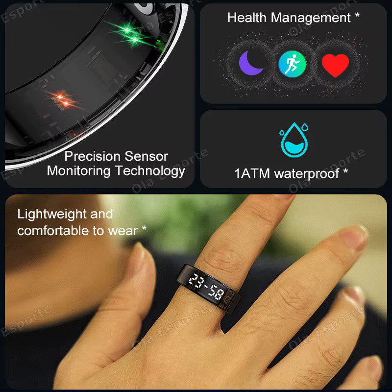 Ola Esporte R11 Smart Ring mit LED Display für Männer und Frauen in Schwarz zur Herzfrequenz- und SpO2-Überwachung mit Wasserdichtigkeit und Multi-Sport-Modi - Bild 2