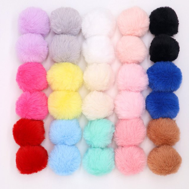 5er Set flauschige Kunstpelz Pompoms in Multicolour, Durchmesser: 5 cm, ideal für DIY-Handwerk und Hochzeitsdekoration - Bild 1