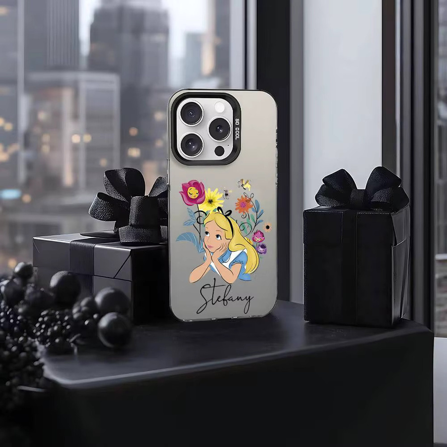 A-Alice im Wunderland Prinzessin Handyhülle für iPhone 11 bis 17 Pro Max Plus, Stoßfeste Rückseite in Silber - Bild 4