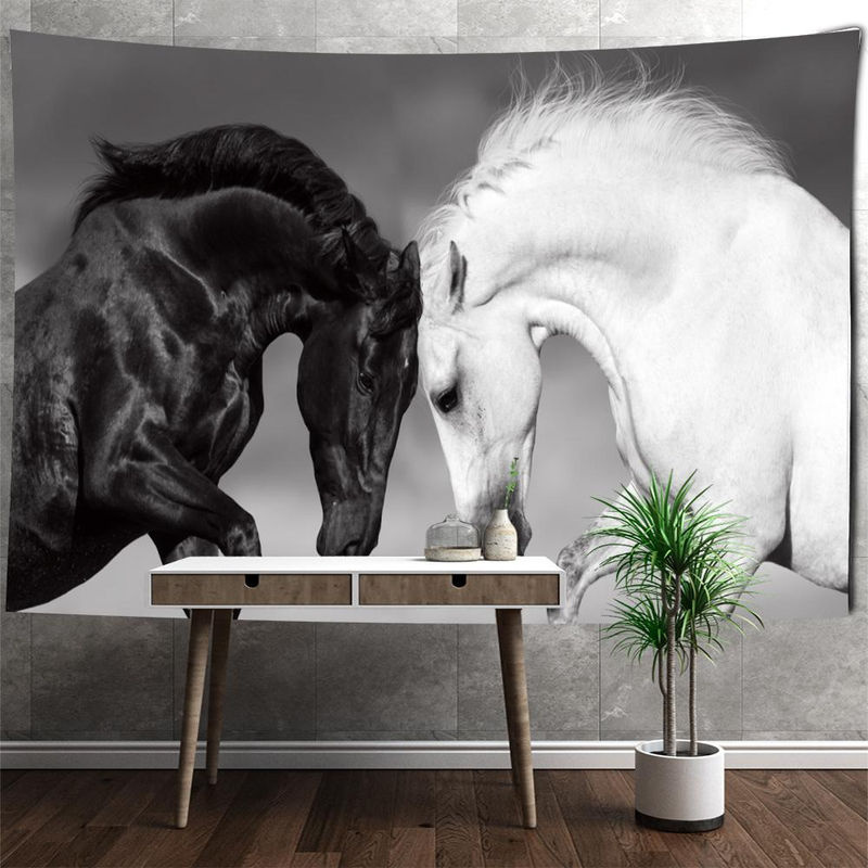 Super Six Wandbehang mit Schwarz-Weiß Pferdemotiv im Hippie-Bohemian-Stil, Textildruck mit Tierprint, B/H: 95 x 70 cm - Bild 2
