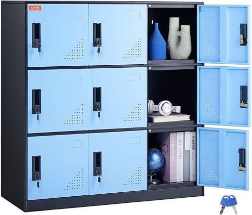 VEVOR Umkleideschrank aus kaltgewalztem Stahl mit 9 Türen und Schlössern, 9-türiger Fächerschrank für Büro, Schule oder Fitnessstudio, Schwarz & Blau - Bild 1